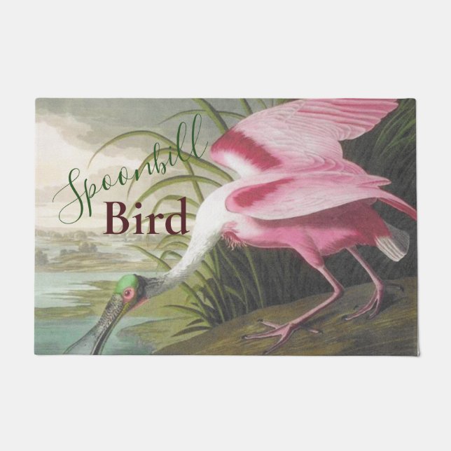 Vintage Audubon Illustration Spoonbill Bird Doormat (Front)
