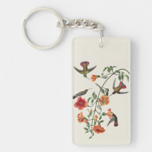 Vintage Audubon Mango Hummingbirds Flowers Key Ring