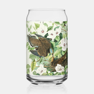 Vintage Audubon Mourning Dove Bird Flower Art Can Glass