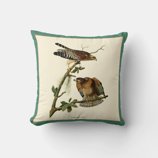 Vintage Audubon Red-shouldered Hawk Pair Pillow (Front)