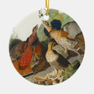 Vintage Audubon Ruffed Grouse Bird Nature Art Ceramic Tree Decoration