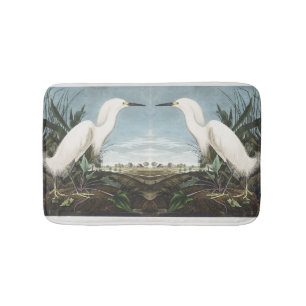 Vintage Audubon Snowy Heron White Egret Bird Art Bath Mat