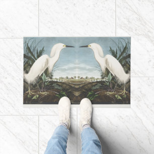 Vintage Audubon Snowy Heron White Egret Bird Art Doormat