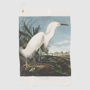 Vintage Audubon Snowy Heron White Egret Bird Art Golf Towel