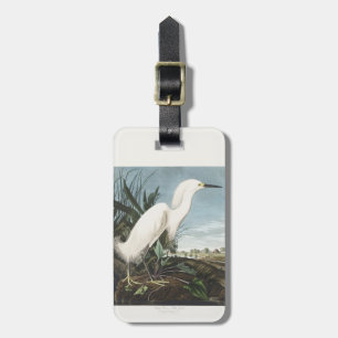 Vintage Audubon Snowy Heron White Egret Bird Art Luggage Tag