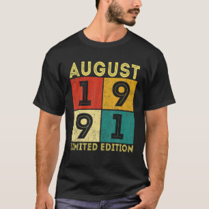 Vintage August 1991 Retro 30Th Birthday 30 Years O T-Shirt