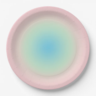 Vintage Aura Blue Pink Gradient Ombre  Paper Plate