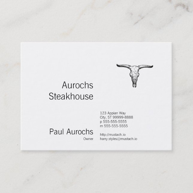 Vintage Aurochs Skull Illustration Business Card (Front)