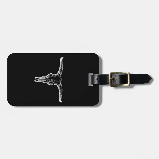 Vintage Aurochs Skull Illustration Luggage Tag (Front Horizontal)