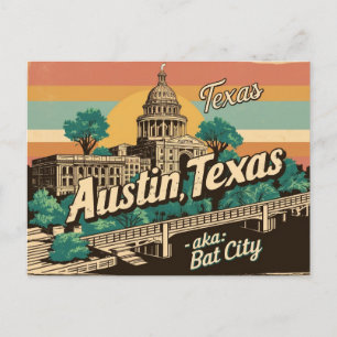 Vintage Austin, Texas - Bat City, USA Postcard