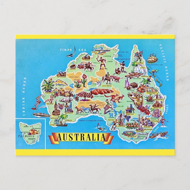 Vintage Australia Map Postcard (Front)