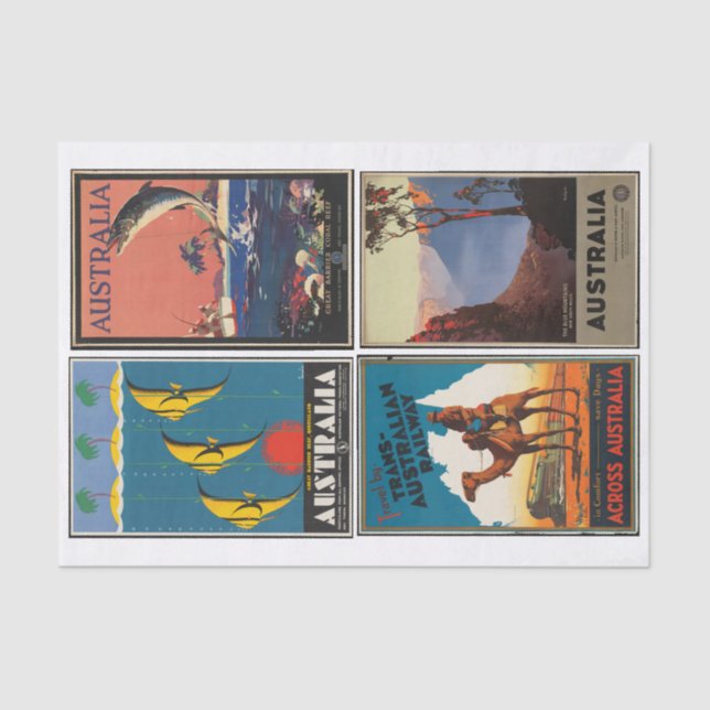 Vintage Australia Travel Posters Decoupage Collage Tissue Paper (Front)