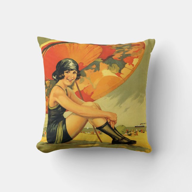 Vintage Australian Beach Poster Cushion (Front)