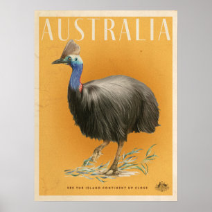 Vintage Australian Cassowary travel poster