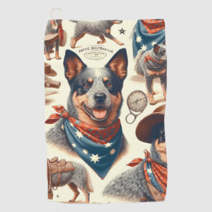 Vintage Australian Cattle Dog Illustration Golf Towel