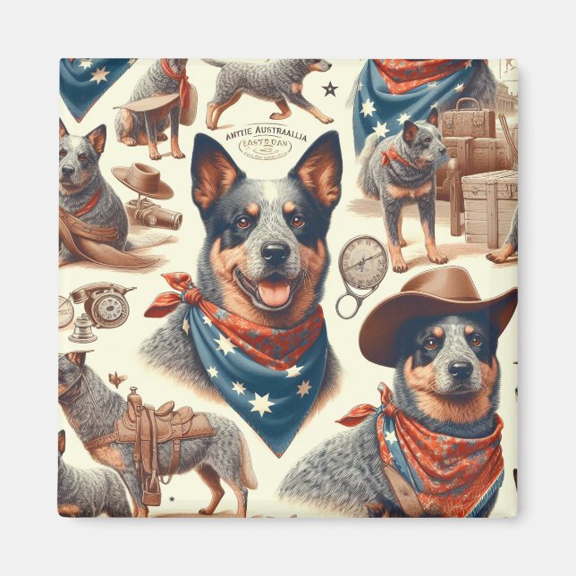Vintage Australian Cattle Dog Illustration Magnet (Front)