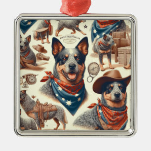 Vintage Australian Cattle Dog Illustration Metal Tree Decoration