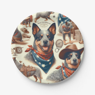 Vintage Australian Cattle Dog Illustration Paper Plate