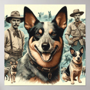 Vintage Australian Cattle Dog Illustration Poster