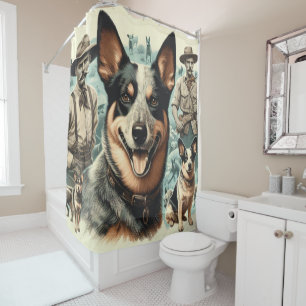 Vintage Australian Cattle Dog Illustration Shower Curtain