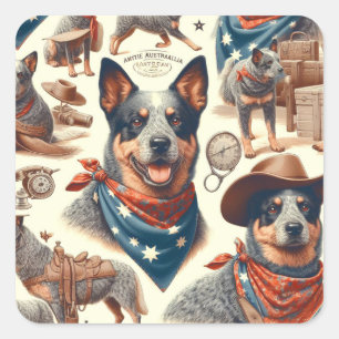 Vintage Australian Cattle Dog Illustration Square Sticker