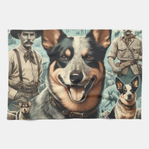 Vintage Australian Cattle Dog Illustration Tea Towel