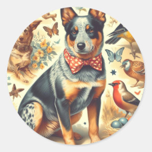 Vintage Australian Cattle Dog Painting Classic Round Sticker