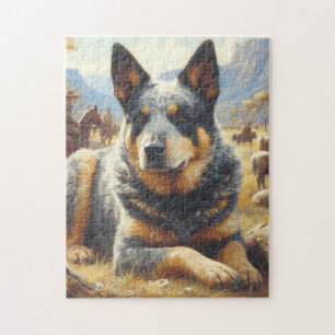 Vintage Australian Cattle Dog Painting Jigsaw Puzzle