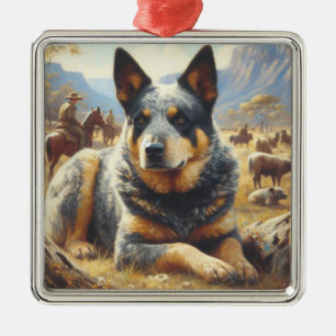 Vintage Australian Cattle Dog Painting Metal Tree Decoration
