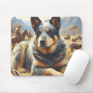 Vintage Australian Cattle Dog Painting Mouse Mat