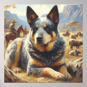 Vintage Australian Cattle Dog Painting Poster