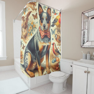Vintage Australian Cattle Dog Painting Shower Curtain