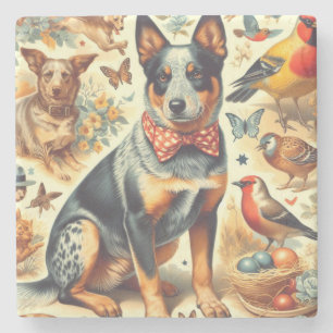 Vintage Australian Cattle Dog Painting Stone Coaster