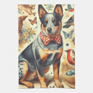 Vintage Australian Cattle Dog Painting Tea Towel
