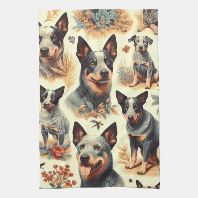 Vintage Australian Cattle  Seamless Tea Towel (Vertical)