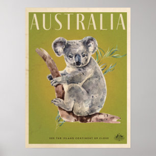 Vintage Australian Koala travel poster