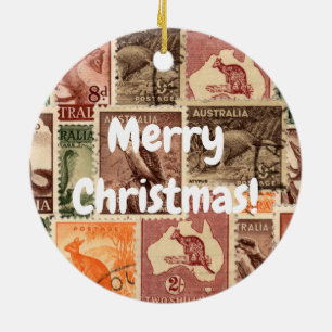 Vintage Australian Postage Stamps Collection Ceramic Tree Decoration