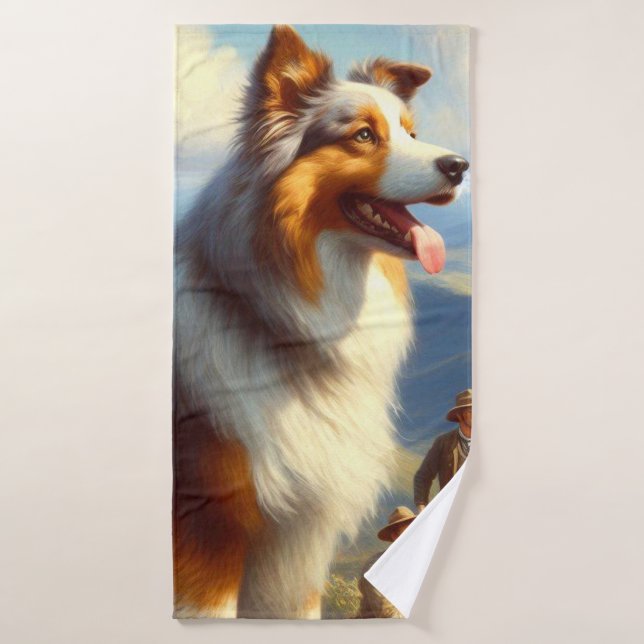 Vintage Australian Shepherd  Painting Bath Towel (Bath Towel)