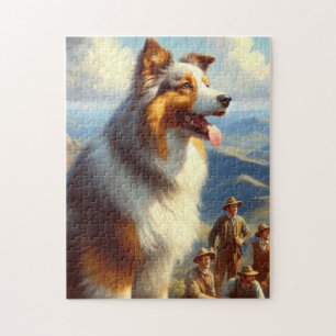 Vintage Australian Shepherd  Painting Jigsaw Puzzle