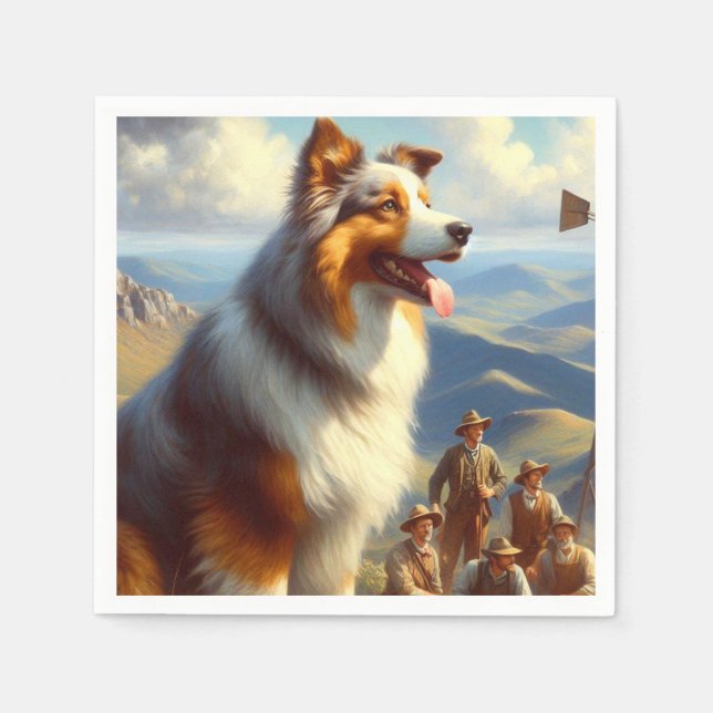 Vintage Australian Shepherd  Painting Napkin (Front)
