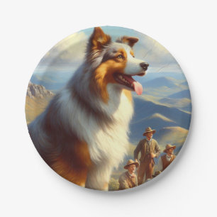 Vintage Australian Shepherd Painting Paper Plate