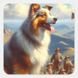 Vintage Australian Shepherd  Painting Square Sticker