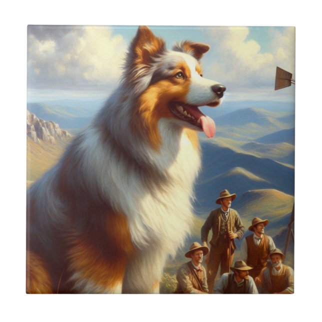 Vintage Australian Shepherd  Painting Tile (Front)