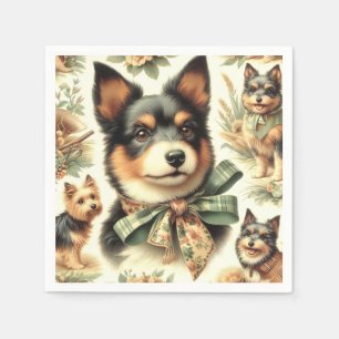 Vintage Australian Terrier  Painting Illustration Napkin