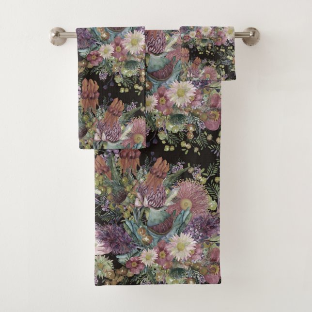 Vintage Australian Wildflowers Bath Towel Set (Insitu)