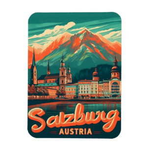 Vintage Austria capital salzburg skyline Magnet