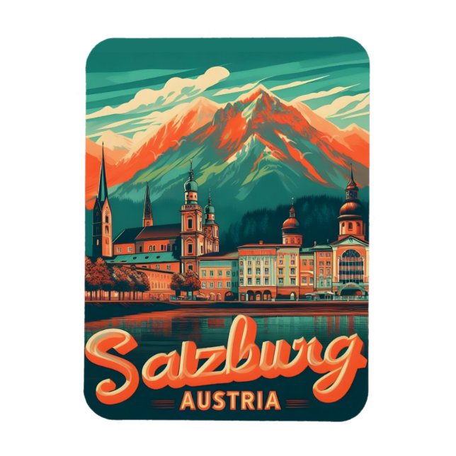 Vintage Austria capital salzburg skyline Magnet (Vertical)