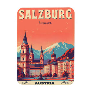 Vintage Austria capital salzburg skyline Magnet
