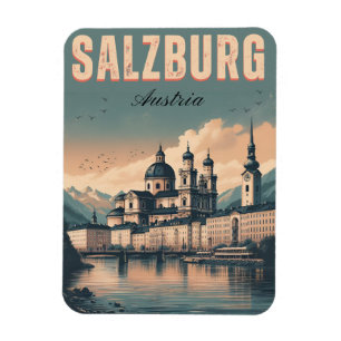 Vintage Austria capital salzburg skyline Magnet