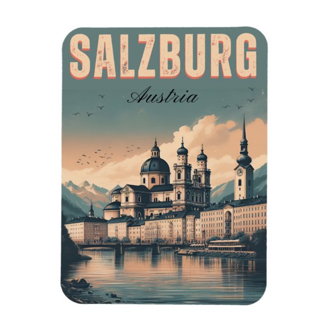Vintage Austria capital salzburg skyline Magnet (Vertical)